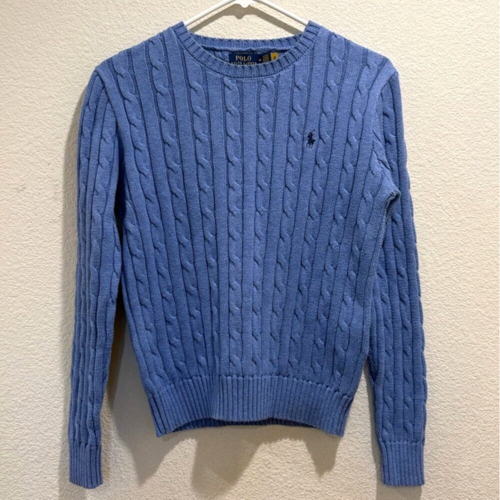 Polo Ralph Lauren Women's Blue Cable Knit Pullover Sweater Size M